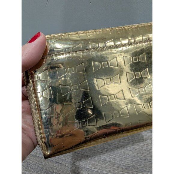 Kate Spade Gold Metallic Bowtie Zip Around Wallet Inside Zip Pouch Clutch - Picture 4 of 16